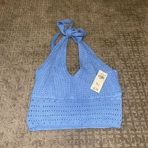 Crochet blue halter crop top
